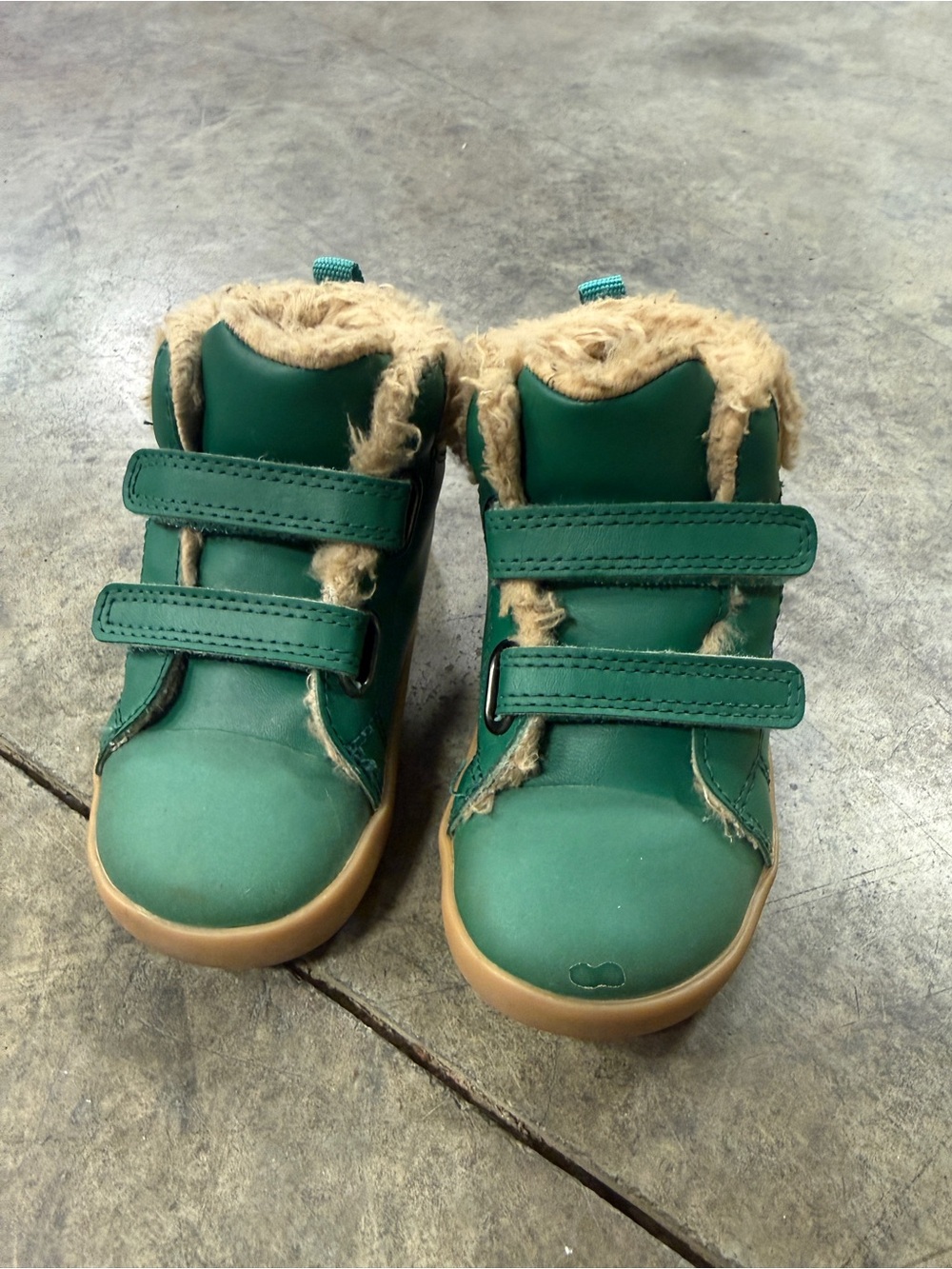 Kids Green Faux-Fur Lined Velcro Boots